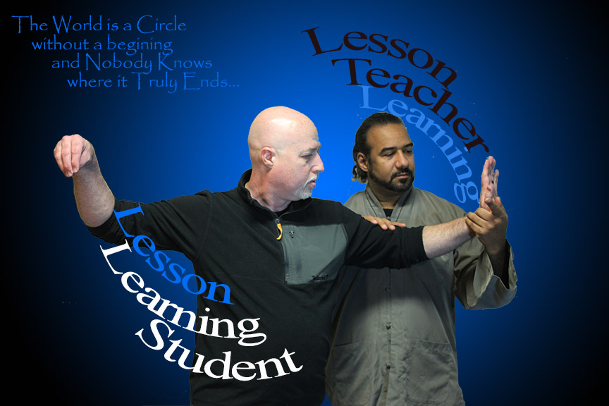 Instructor teaching martial arts forms to dedicated students.